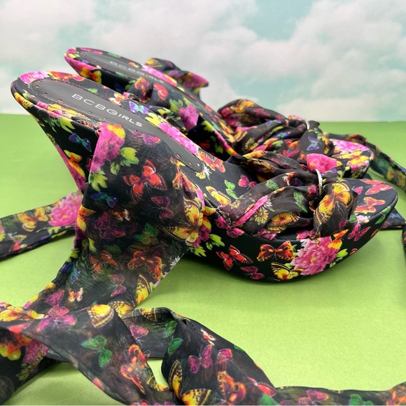 NEW BCBG Girls Floral Butterfly Wedge Ankle Wrap Heels - Picture 10 of 10